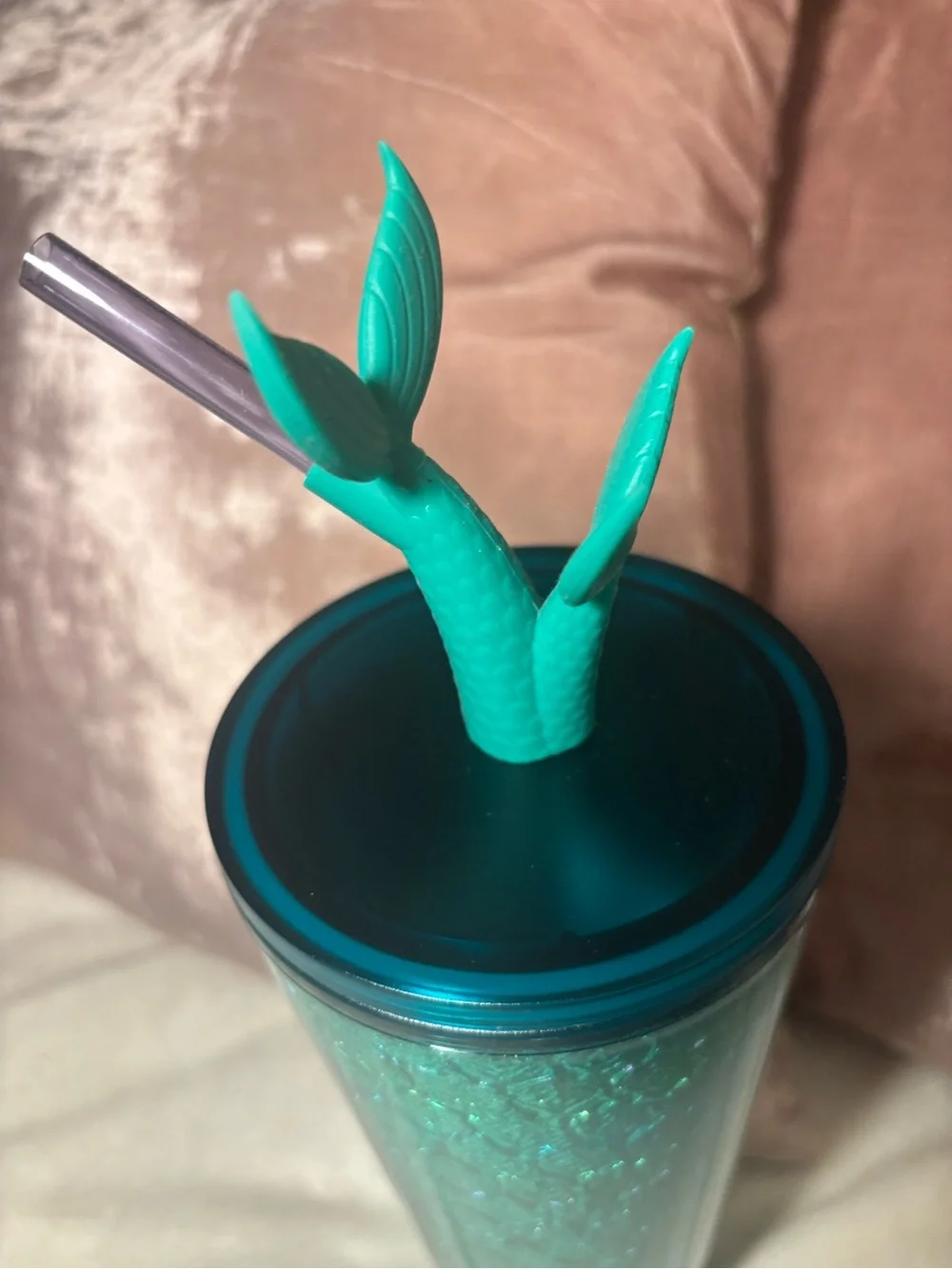 NWT Starbucks Green Mermaid Tail metallic foil Tumbler 2025 Summer straw topper